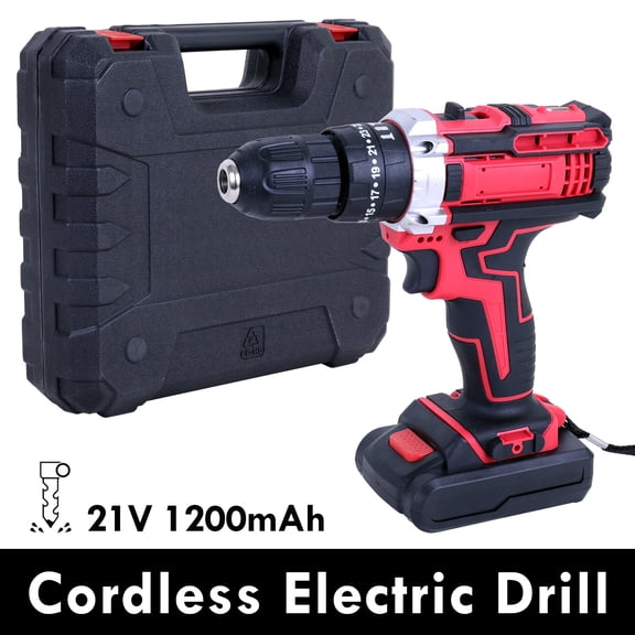 21V Electric Power Drill With Keyless Chuck, Cordless Screwdriver Drill Set with 1200mAh Battery, Charger