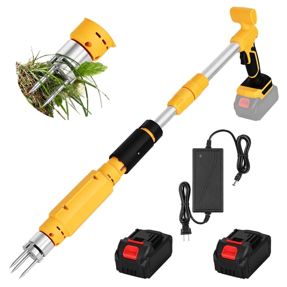 21V Electric Weed Puller, 350W Cordless Weeder with 3 Stainless Steel Claws, 2 x 3000mAh Battery, Standing Weed Remover for Lawn, Garden
