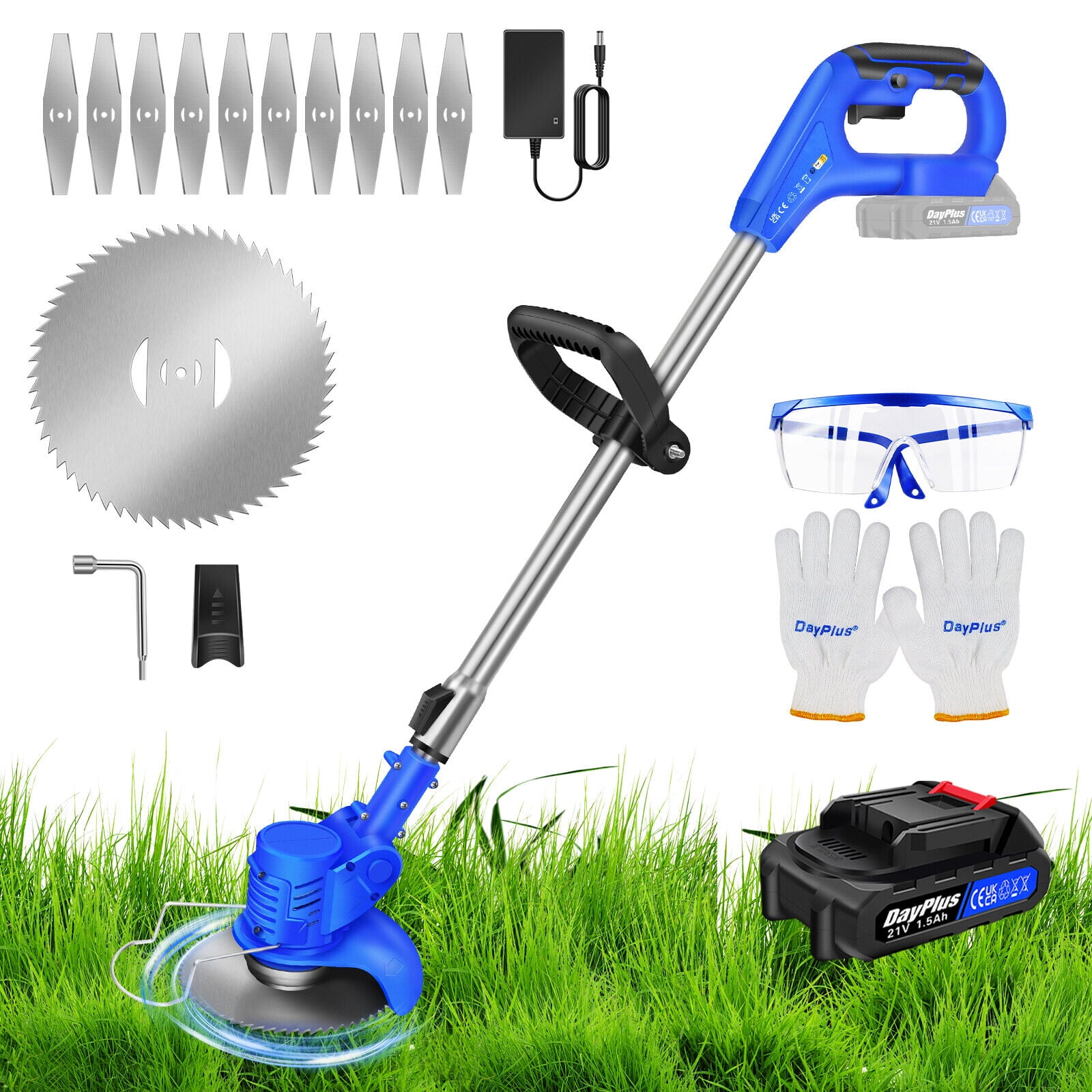 21V Grass Trimmer Electric Cordless Strimmer with Battery, Lawn Mower, Pruning Cutter Garden Tools, Telescopic Brush Cutter Lightweight Weed Hedge Trimmer Edge Trimmer for Clearing Weeds Flower Trees