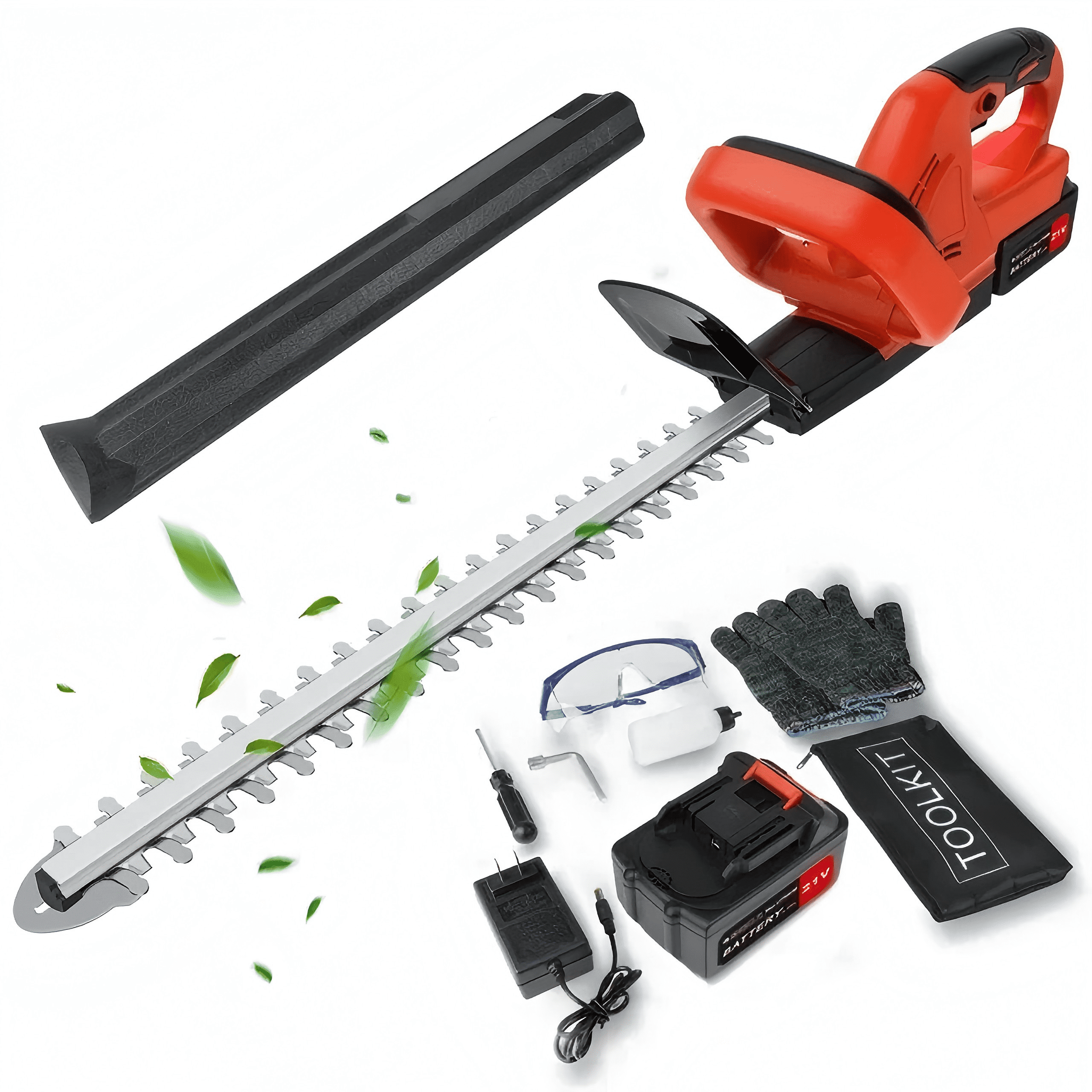 21V Hedge Trimmer Cordless with 3.0Ah Battery and Charger, 550W Electric Hedge Trimmer Shrub and Bush Cutting and Trimming, Red