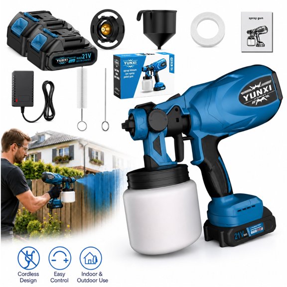 21V High Performance Cordless Paint Sprayer Tool, 1000W High Power Electric Spray Gun, Durable & Easy to Clean, Blue Paint Tool for Furniture, Cabinets, Fences, Walls, Doors, Garden Chairs