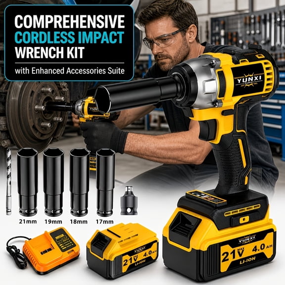 21V High Torque Brushless Impact Wrench Drill Combo Set, With Large Capacity Battery, Toolbox, Charger & Full Accessories, Ideal For Auto Industry & Home Decoration Gifts