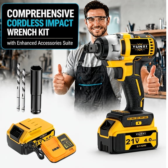 21V High Torque Brushless Impact Wrench Drill Combo Set, With Large Capacity Battery, Toolbox, Charger & Full Accessories, Ideal For Auto Industry & Home Decoration Gifts