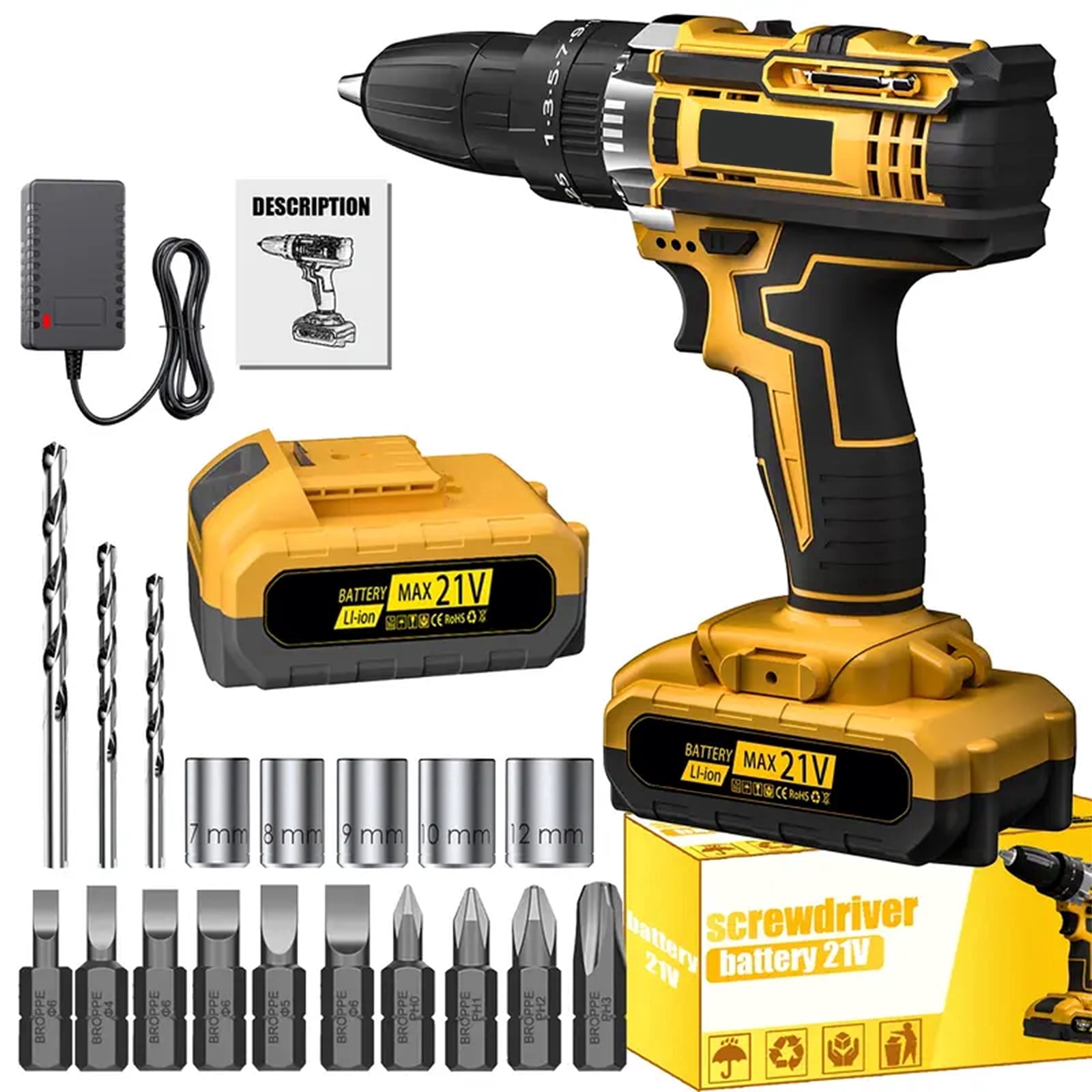 21V Impact Wrench Kit with 4000mAh Lithium-Ion Battery & Heavy-Duty Motor - Wireless Drill/Driver Compatible for Car, Truck, Motorcycle, Repair - Ideal Gift for Mechanics, DIYers, Men