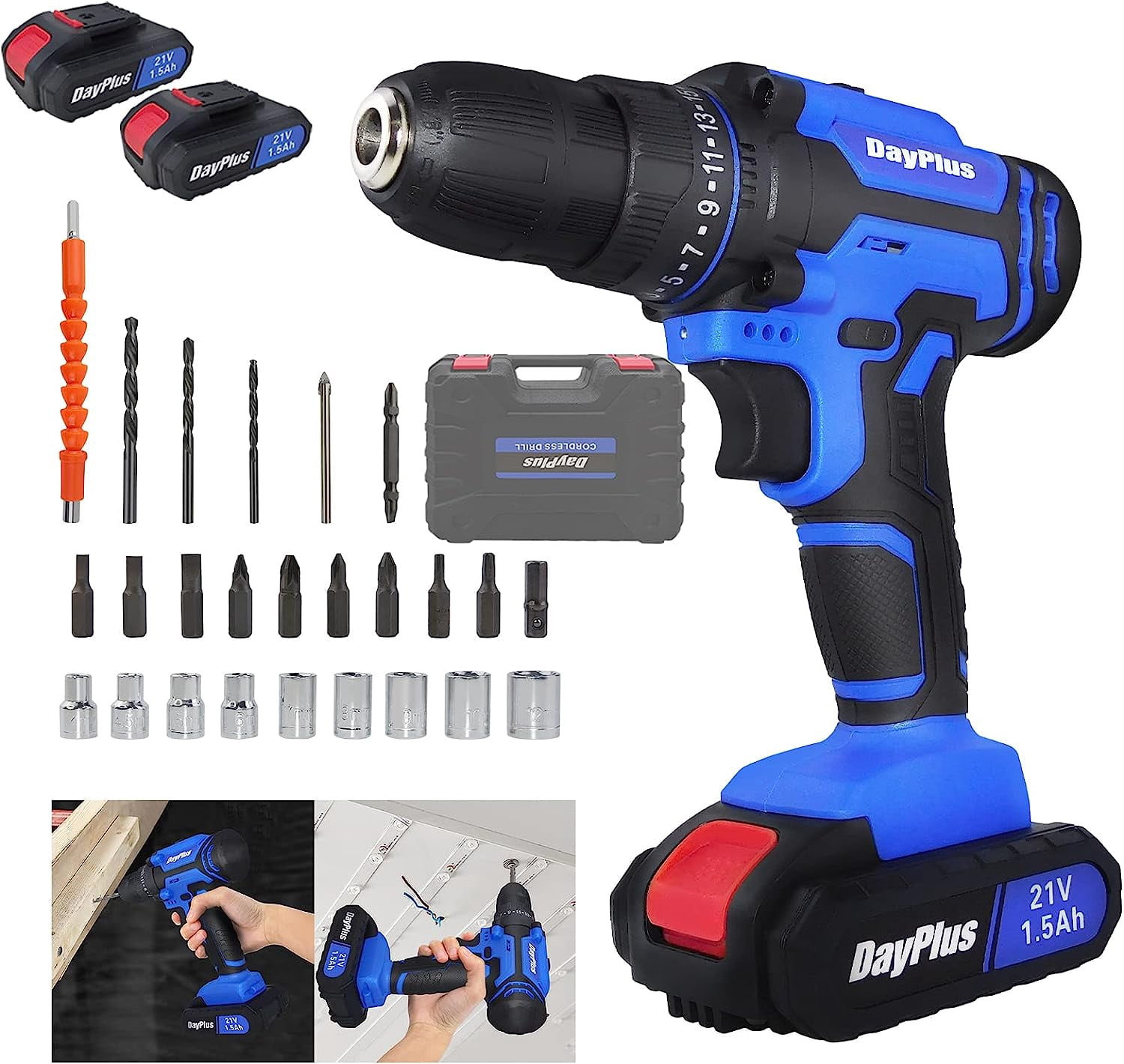 354 In-lbs Cordless Drill Driver For Makita 18V , 3/8" Keyless Chuck 21 1 Torque Settings 1980 Rpm Light