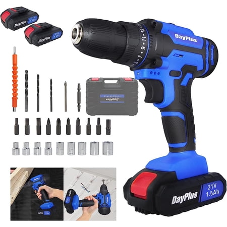 21V MAX Cordless Drill Set, 3/8” Keyless Chuck, Electric Power Drill Kit with 2 Battery and Charger, 2 Variable Speed, 25+1 Torque Setting, 26pcs Drill/Driver Bits, for Tightening/Loosening Screws