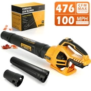 21V Portable Cordless Leaf Blower, 100MPH & 476CFM, 2‑Speed Adjustable, Compatible with DEWALT 20V Battery, Tool Only, for Yard Lawn Driveway Cleaning