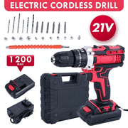 21V Power Drill with Battery and Charger, Electric Cordless Drill Set 27Pcs with 3/8 Inch Keyless Chuck, 25+1 Position Clutch Driver Drill with LED Light for Home, Black and Red