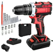 21V Power Drill Cordless Drill, Hammer Drill Cordless with 27 Pcs Accessories, 25+1 Variable Speed Trigger 3/8 Keyless Chuck 1200mAh Lithium-Ion Battery & Toolboxes, Drill Kit for Home