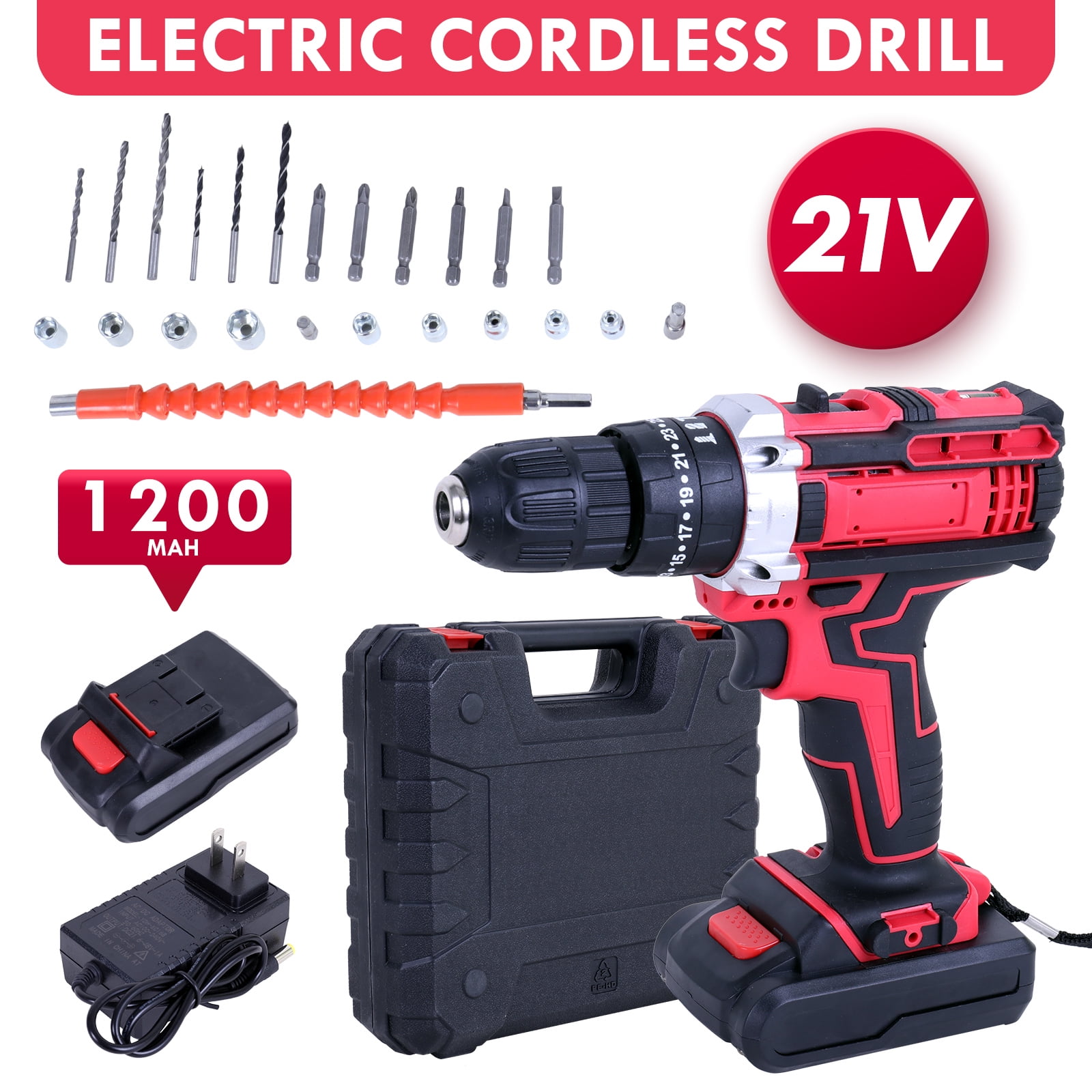 20V Cordless Power Drill Set, Drill Kit with 1 Lithium-Ion & Charger, 3/8  Keyless Chuck, Electric Drill W/ 2 Variable Speed & LED Light, 25+1  Position and 34pcs Drill/Driver Bits(Blue) 