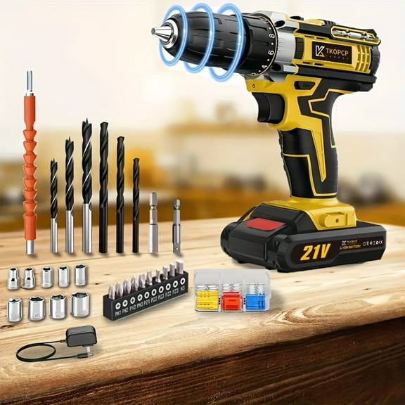 21V Rechargeable Multifunctional Electric Drill - Lithium Battery, Impact Pistol Drill & Screwdriver - for DIY/Home Projects & Jewelry Making