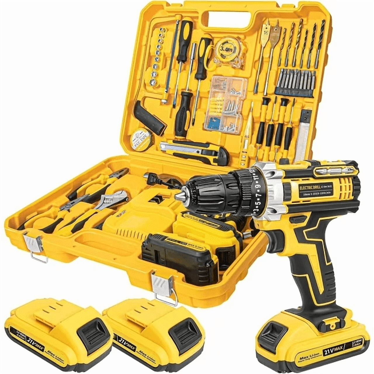 21V Tool Kit with Drill, 120PCS 21V Cordless Drill Set with 3/8 ...