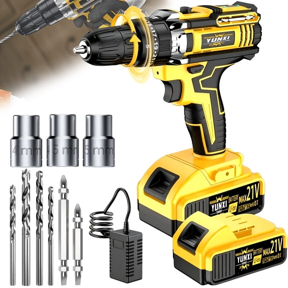 21V household multifunctional cordless drill,Tool Box Set, power tool, equipped with high-capacity battery and fast charger, drill bit, toolbox (optional).