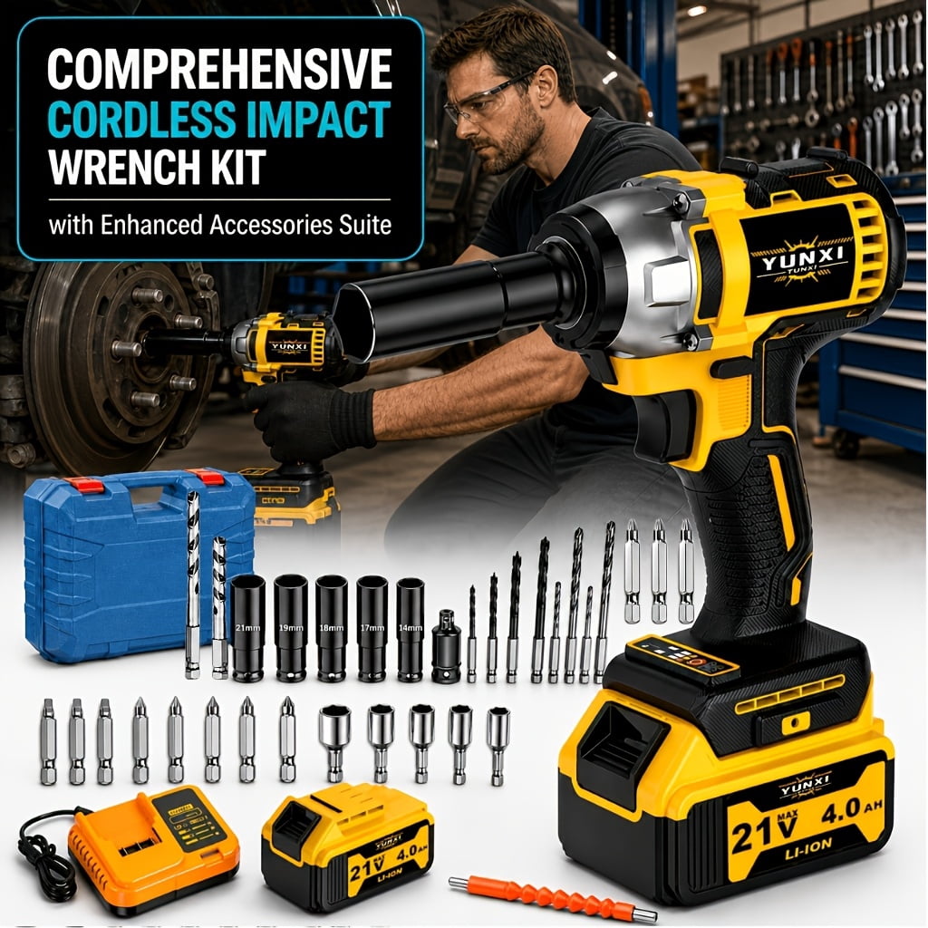 21V new high torque impact wrench wireless drill set, brushless electric impact wrench, optional large capacity battery, toolbox, charger, socket and full accessory set