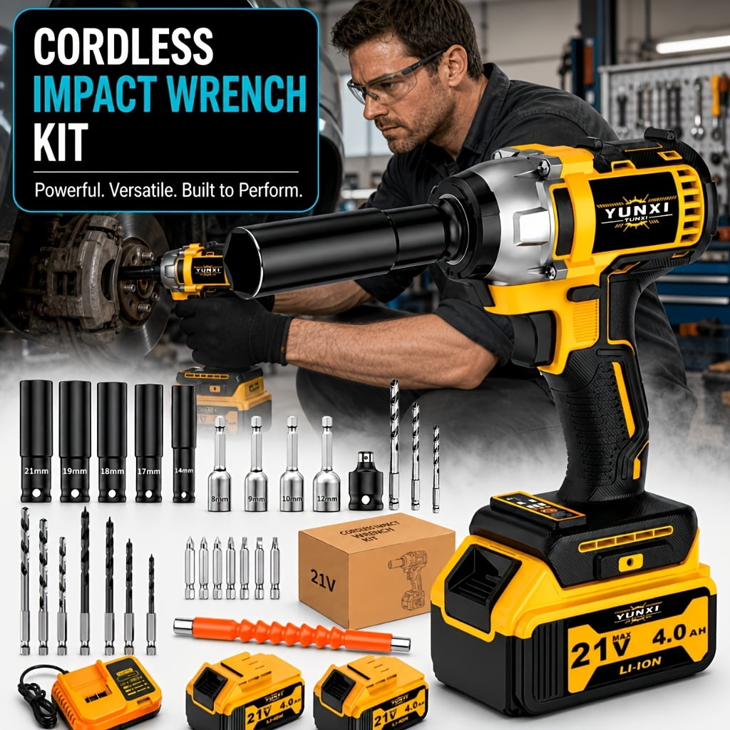 21V new high torque impact wrench wireless drill set, brushless electric impact wrench, optional large capacity battery, toolbox, charger, socket and full accessory set,