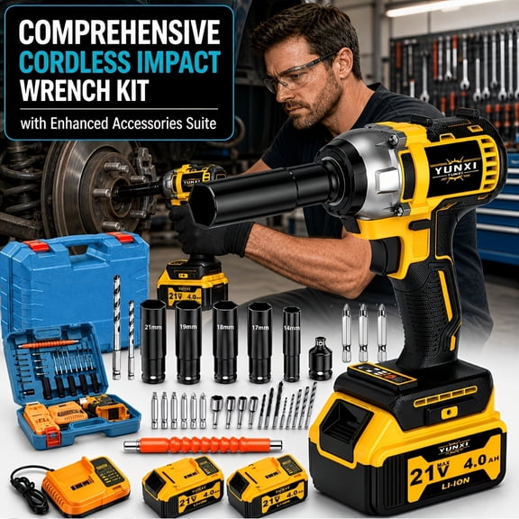 21V new high torque impact wrench wireless drill set, brushless electric impact wrench, optional large capacity battery, toolbox, charger