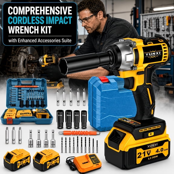 21V new high torque impact wrench wireless drill set, brushless electric impact wrench, optional large capacity battery, toolbox, charger