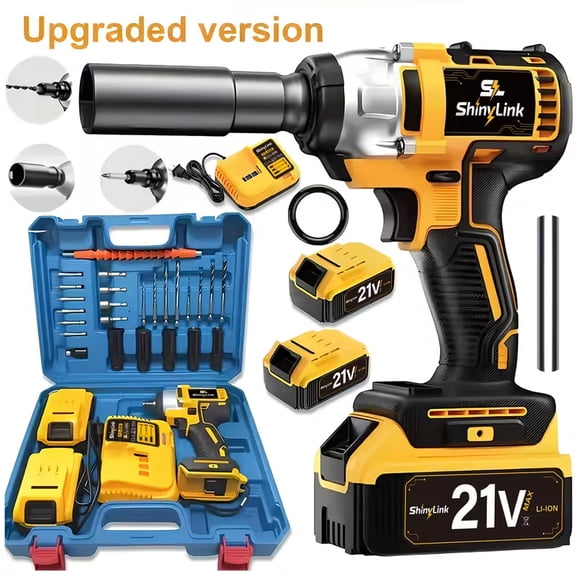 21V wireless impact wrench drill kit, heavy-duty impact electric drill, 2 batteries, including toolbox, charger and complete drill bit accessories. Suitable for automotive repair and heavy-duty D