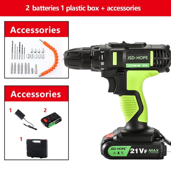 21VF Cordless Drill/Driver, 2-Speed Lithium-Ion with Impact Function, 3-in-1 Electric Power Tool