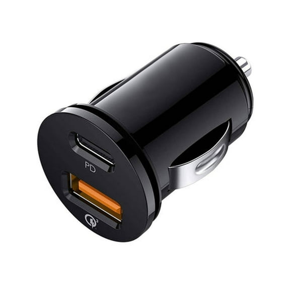 PD 21W Car Charger - 12V/24V Dual-Port USB-C/USB-A Fast Charge with Anti-Slip Spring Clips Black