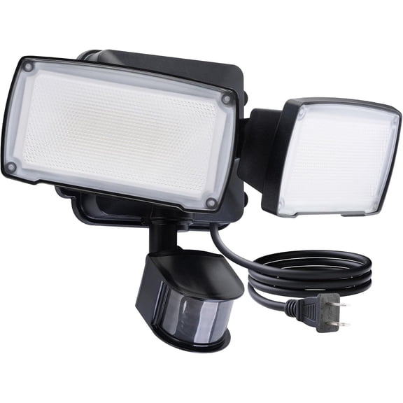 21W Plug in Motion Sensor Light Outdoor, Flood Lights Outdoor Sensor,2500LM, 5000K Daylight,IP65 Waterproof,Adjustable 2 Heads Wall for Garage, Porch, Yard - Black