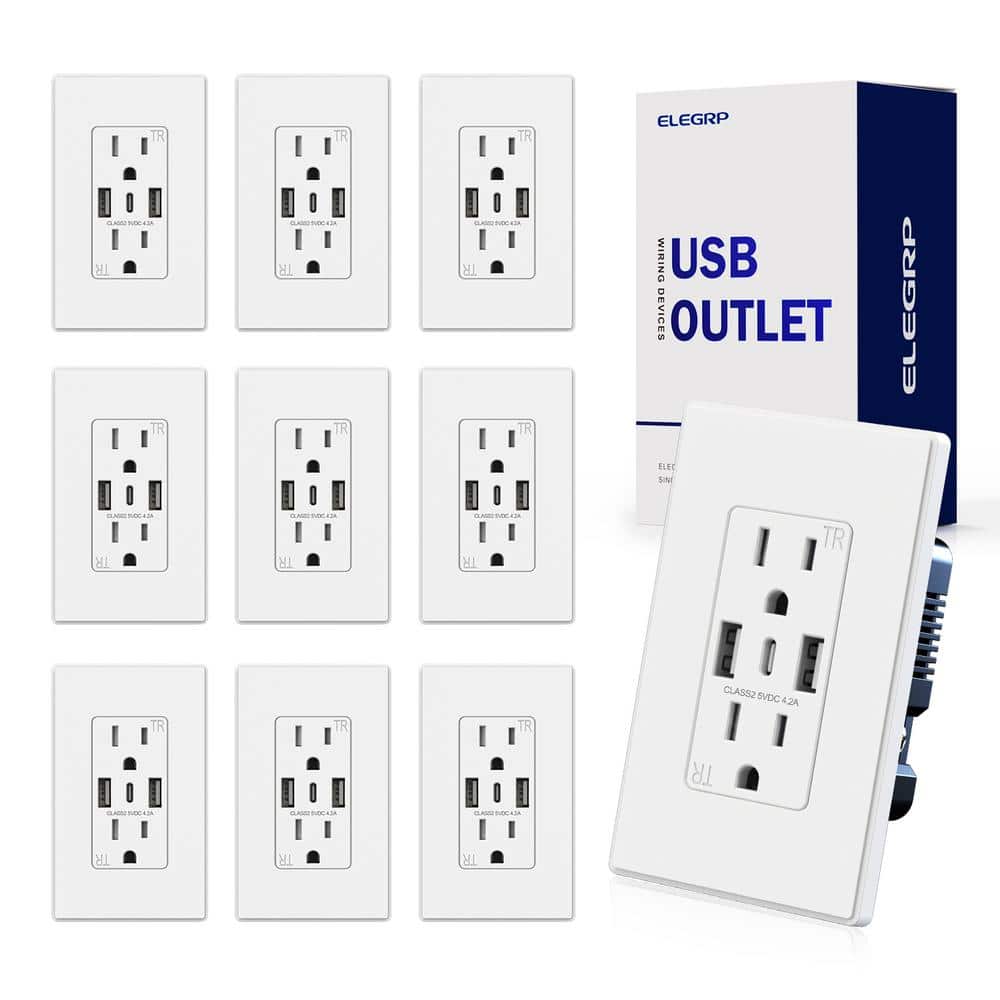 21W USB Wall Outlet with Dual Type A and Type C USB Ports, 15 Amp