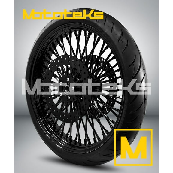 21X3.5 52 Fat Spoke Wheel for Harley Touring Bagger fits 2000-2007 Models (ALL BLACK & BLACK Wall Tire)