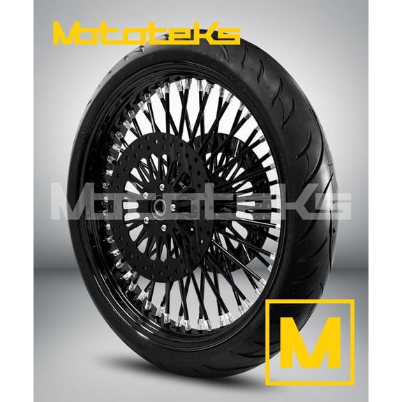 21X3.5 52 Fat Spoke Wheel for Harley Touring Bagger fits 2000-2007 Models (BLACK RIM/HUB/SPOKE & BLACK Wall Tire)