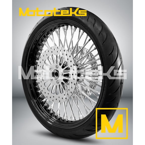 21X3.5 52 Fat Spoke Wheel for Harley Touring Bagger fits 2008-ABOVE Models  (W/ABS) (BLACK RIM/HUB & BLACK Wall Tire)
