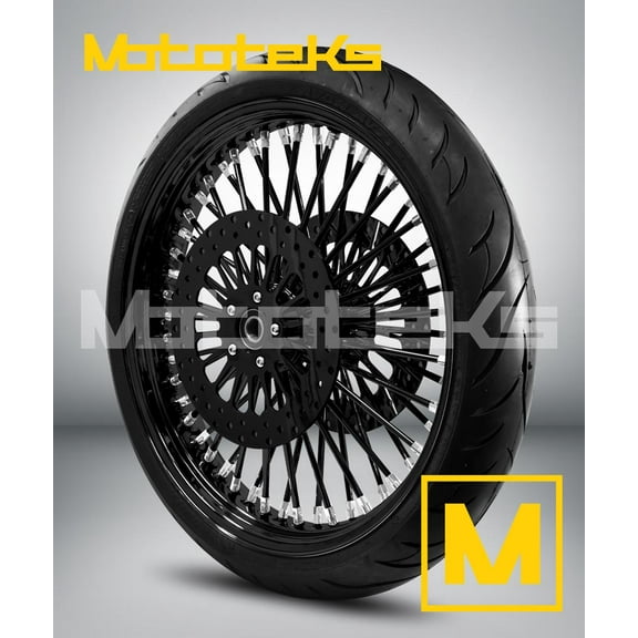 21X3.5 52 Fat Spoke Wheel for Harley Touring Bagger fits 2008-ABOVE Models (W/ABS) (BLACK RIM/HUB/SPOKE & BLACK Wall Tire)