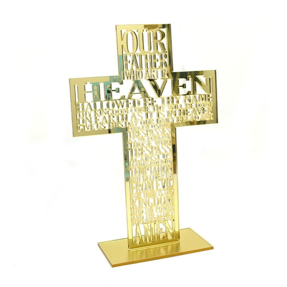 21cm Hollow Out Acrylic Scriptures Cross with Stand Jesus Christ Catholic Bible Religious Christian Standing Cross Sculpture Church Home Shelf Tabletop Decoration for Prayer