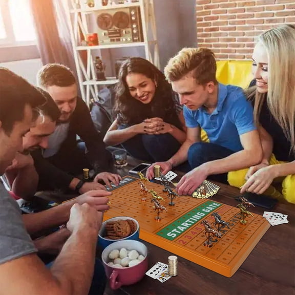 21in Big Horse Racing Game, Adult Foldable Horse Racing Board Game, Thick Solid Wood, With 11 Deluxe Classic Metal Horses