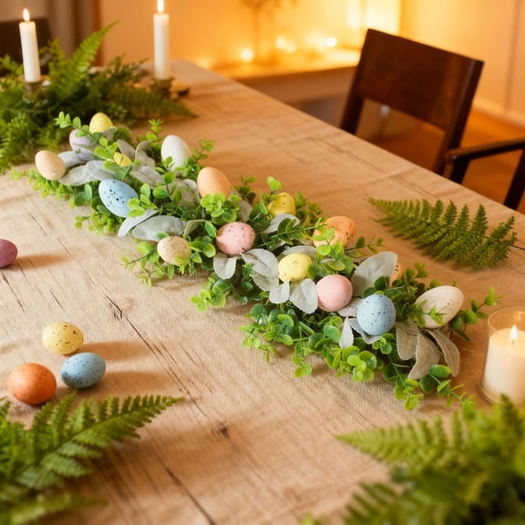 21in Easter Egg Eucalyptus Vine Garland - Spring Decor for Home & Office Table, Festive Easter Egg Garland with Berries & Foliage