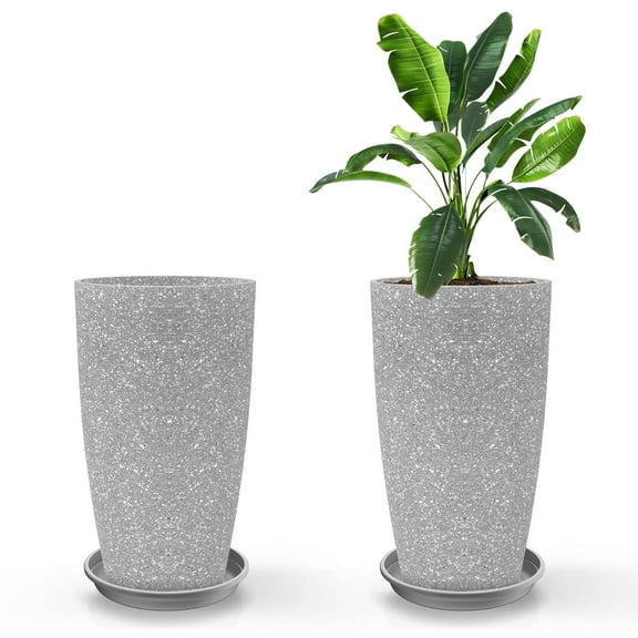 21in Round Tall Planter for Indoor Outdoor Porch/Patio | Made from Plastic with Drainage Holes | Modern Décor for, Flowers, Interior Plants,2Pack