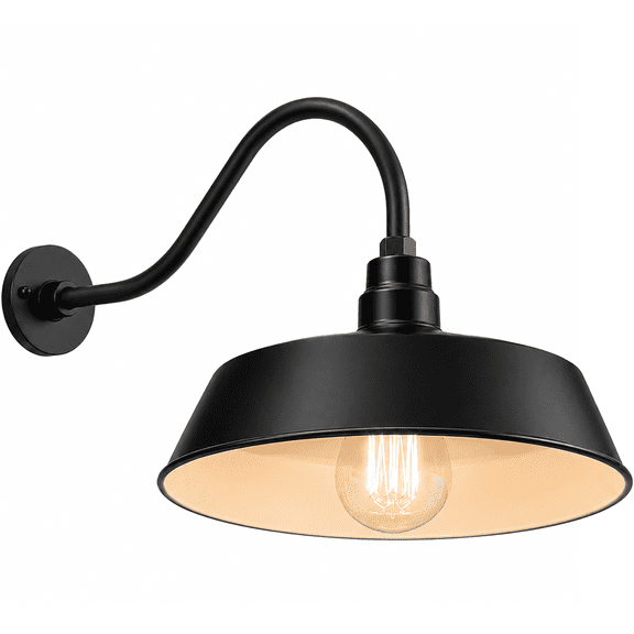 21in. Satin Black Oversized Outdoor Gooseneck Barn Light Fixture With 22in. Long Arm - Wall Sconce Farmhouse, Vintage, Antique Style - UL Listed - 9W 900lm A19 LED Bulb (5000K Cool White)