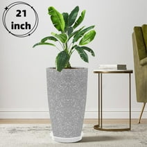 21inch Round Tall Planters Vertical Plastic Resin Vase Floor Standing Flower Pots Modern Décor for Indoor Outdoor Porch/Patio - Gray