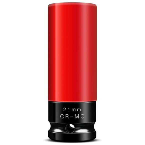 21mm 1/2inch Drive Wheel Protector Impact Socket, Non-Marring Lug Nut Thin Wall Deep Socket Set,1 * 1/2Inch Drive Wheel Protector Impact Socket,Red