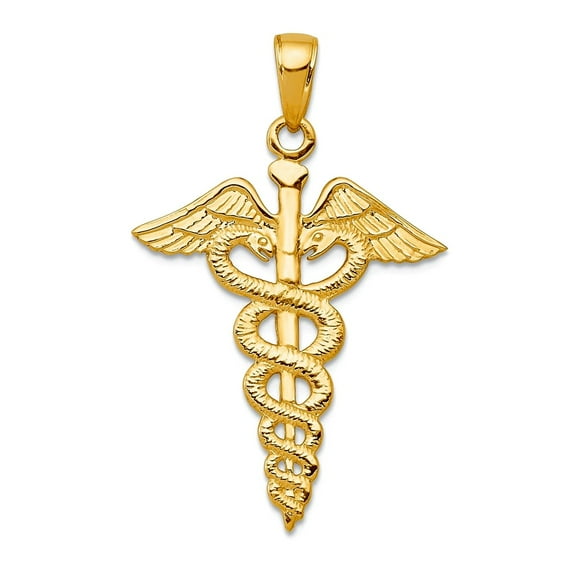 21mm 10k Solid Yellow Gold Caduceus Pendant Necklace Pendant for Women - 1.1 Grams