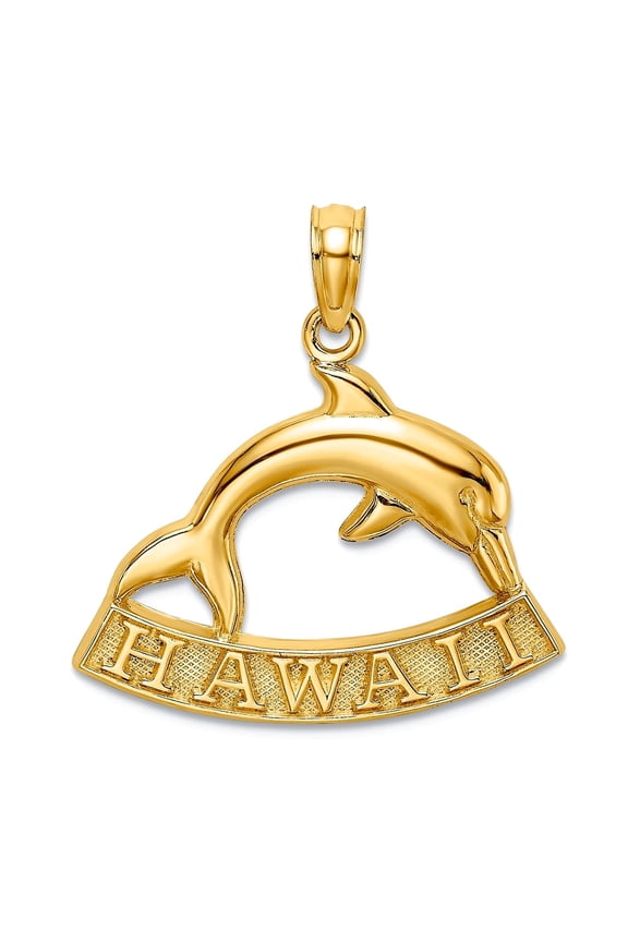 21mm 14k Gold Hawaii Under High Polish Dolphin 2-d Charm Pendant Necklace for Women