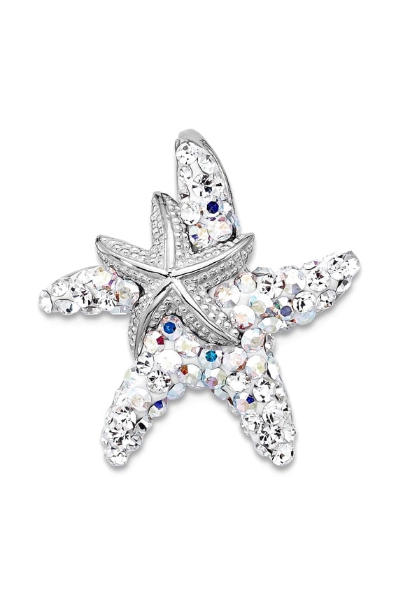 21mm 925 Sterling Silver Rhodium Plated Polished Crystal Sea shell Nautical Starfish Pendant Chain Slide Chain Necklace