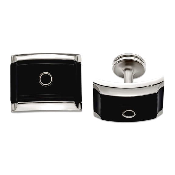 21mm Black Titanium and Steel Black Spinel 925 Sterling Silver Polished Bezel Cuff Link Cuff Link for Men