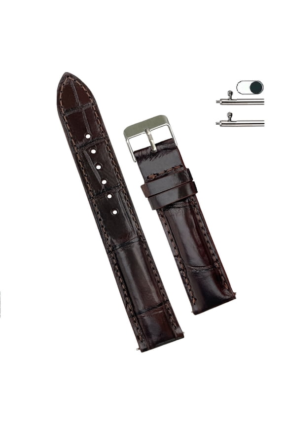 21mm Dark Brown Leather Watch Band Alligator Watch Strap Quick Release Replacement Strap Soft Handmade Wristband Stainless Steel Vintage Gift for Men Father's Day Dad Son Husband DH-03-21MM