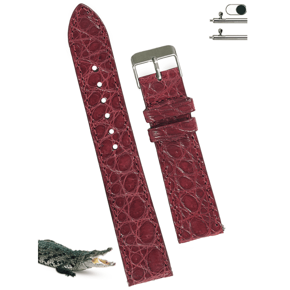 21mm Flat Burgundy Alligator Watch Band Quick Release Elegant for Men Extra Soft Replacement Handmade Leather Wrist Strap Premium Retro Style Gift Father Day Birthday Anniversary