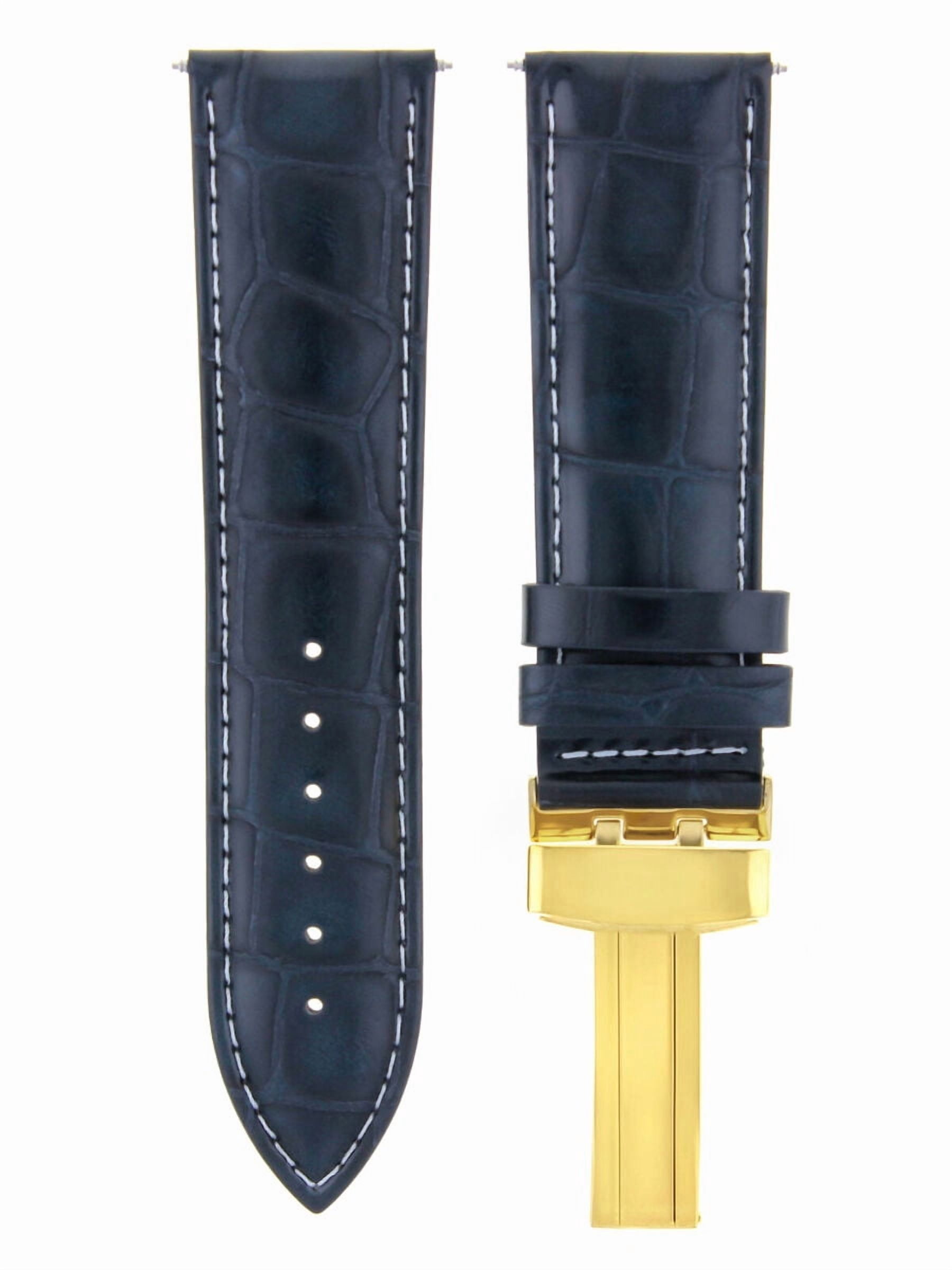 21mm GENUINE LEATHER WATCH BAND STRAP WITH DEPLOYMENT CLASP, Dark Blue ...