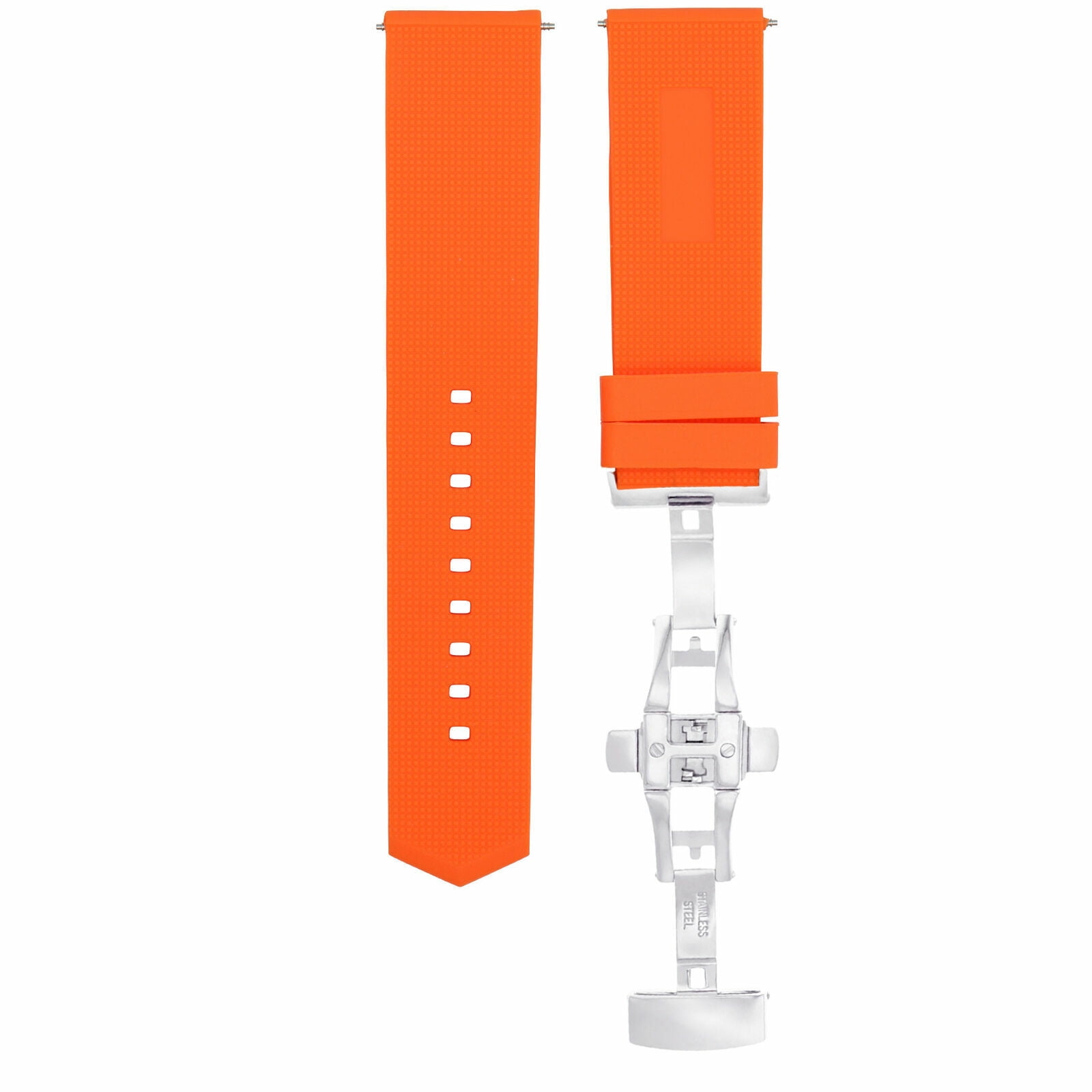 Tagger Clasp 21mm RUBBER WATCH BAND STRAP BUTTERFLY CLASP, Orange, Polished Silver ...