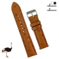 thumbnail image 1 of 21mm Tan Brown Ostrich Watch Band Men Quick Release Replacement Leather Strap Extra Soft Handmade Wristband Stainless Steel Buckle Father's Day Gift for Dad Son Husband, 1 of 8