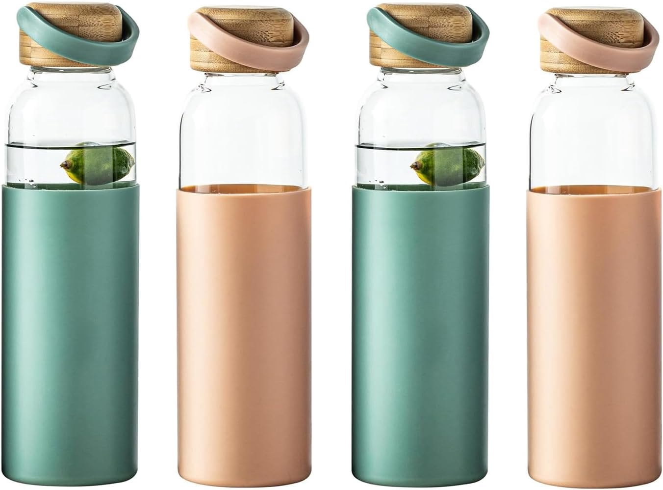21oz Borosilicate Glass Water Bottle with Non-Slip Sleeve & Leak-Proof Lid- Drink Bottle for Office,Travel,Gym,Hiking-Ideal  for , & Fitness Enthusiasts (2*+2*Green)