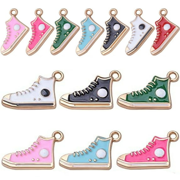 21pcs 7 Colors Alloy Shoes Charms Enamel Cute High-Top Sneaker Shoes Pendants Charms for DIY Earrings Bracelet Necklace Jewelry Making Accessories