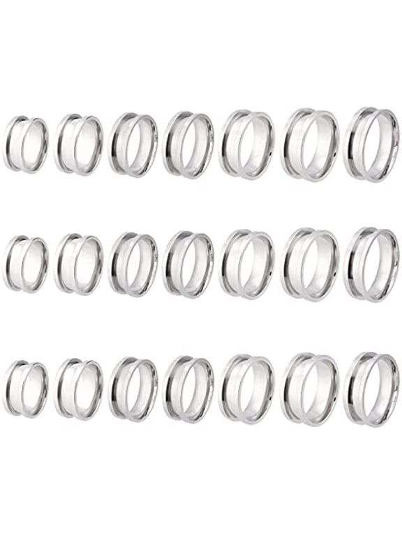 21pcs 7 Size Blank Core Ring Stainless Steel Finger Ring Grooved Inlay Ring Round Empty Ring Blanks for Jewelry Making Size 6~12