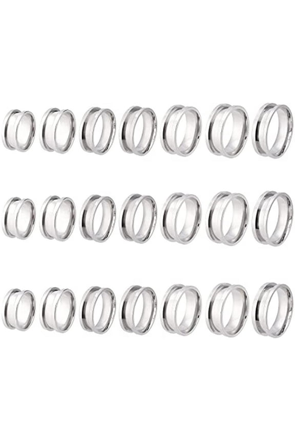 21pcs 7 Size Blank Core Ring Stainless Steel Finger Ring Grooved Inlay Ring Round Empty Ring Blanks for Jewelry Making Size 6~12